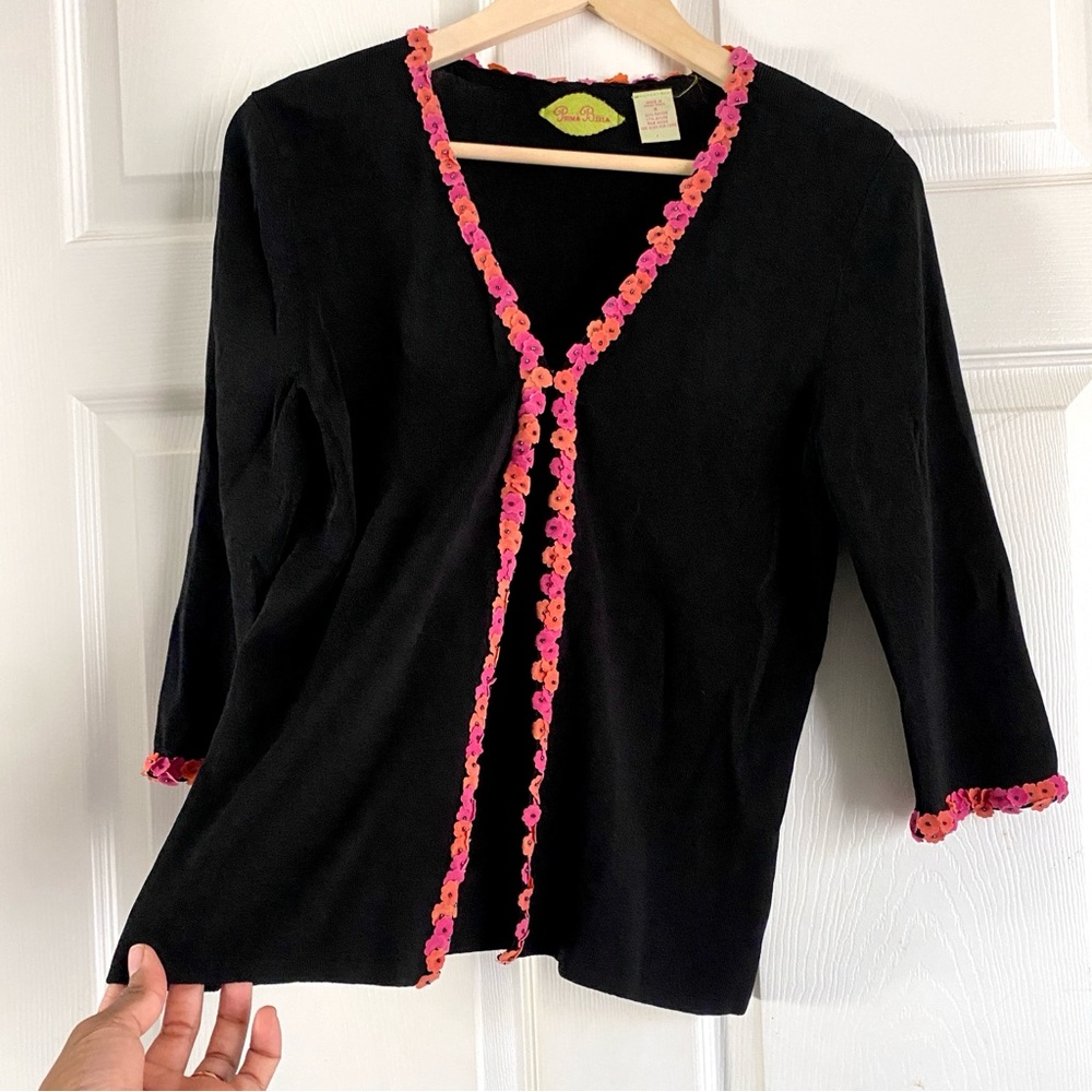 vintage ‘ PRIMA BELLA ’ Black Floral V-Neck Cardigan size s